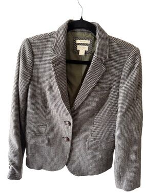 J. Crew Gray Houndstooth Cropped Tailored Blazer